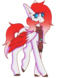 Size: 749x1021 | Tagged: safe, artist:raya, imported from derpibooru, oc, oc only, oc:making amends, pegasus, pony, clothes, looking at you, scarf, simple background, smiling, solo, tongue out, transparent background