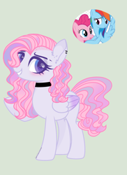 Size: 2040x2800 | Tagged: safe, artist:sugarcubecreationz, imported from derpibooru, pinkie pie, rainbow dash, oc, pegasus, pony, female, magical lesbian spawn, mare, offspring, parent:pinkie pie, parent:rainbow dash, parents:pinkiedash, simple background