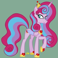 Size: 1000x1000 | Tagged: safe, artist:chelseawest, imported from derpibooru, oc, oc:mi amore ruby heart, alicorn, pony, alicorn oc, high res, horn, offspring, offspring's offspring, parent:oc:glimmering shield, parent:oc:mi amore rose heart, parents:oc x oc, petalverse, solo, updated design, wings