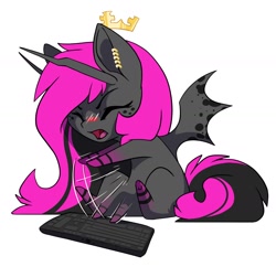 Size: 1698x1646 | Tagged: safe, artist:arctic-fox, imported from derpibooru, oc, oc only, oc:regio, demon, demon pony, pony, chibi, keyboard, motion lines, solo