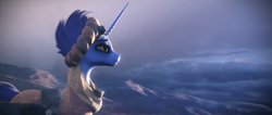Size: 3840x1634 | Tagged: safe, artist:etherium-apex, imported from derpibooru, hoo'far, pony, unicorn, 3d, blender, blender eevee, clothes, cover art, desert, high res, horn, long horn, male, solo, stallion, storm