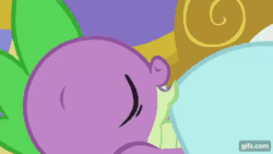 Size: 640x360 | Tagged: safe, imported from derpibooru, screencap, discord, spike, draconequus, dragon, make new friends but keep discord, season 5, animated, bed, blanket, duo, eyes closed, gif, gifs.com, male, open mouth, open smile, sleeping, smiling, twilight's castle