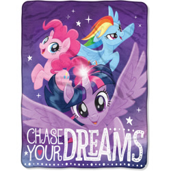 Size: 1500x1500 | Tagged: safe, imported from derpibooru, pinkie pie, rainbow dash, twilight sparkle, alicorn, earth pony, pegasus, pony, my little pony: the movie, blanket, happy, merchandise, motivational, northwest, positive ponies, stock vector, sweet dreams fuel, twilight sparkle (alicorn)
