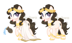 Size: 1280x760 | Tagged: safe, artist:whohwo, imported from derpibooru, oc, oc only, earth pony, pony, base used, clothes, duo, earth pony oc, female, laurel wreath, mare, robes, simple background, smiling, transparent background