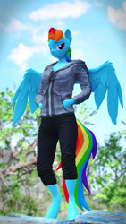 Size: 2160x3840 | Tagged: safe, artist:szczerbix, imported from derpibooru, rainbow dash, anthro, pegasus, unguligrade anthro, 3d, clothes, hand in pocket, hoodie, solo, source filmmaker
