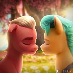 Size: 1080x1080 | Tagged: safe, edit, editor:theglitchyme, imported from derpibooru, screencap, hitch trailblazer, sprout cloverleaf, earth pony, pony, about to kiss, g5, gay, hitchsprout, male, my little pony: a new generation, shipping, stallion