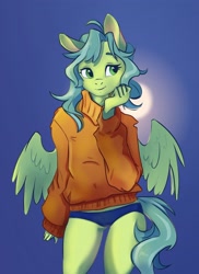 Size: 2160x2970 | Tagged: safe, artist:cloud-up, artist:drafthoof, imported from derpibooru, oc, oc:cloud up, anthro, clothes, panties, solo, sweater, underwear