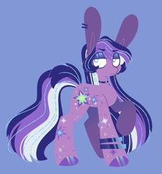 Size: 1757x1895 | Tagged: safe, artist:glowfangs, imported from derpibooru, twinkle hope, oc, oc:twinkle hope, earth pony, pony, blue background, female, g3, g3 to g4, g4, generation leap, magical lesbian spawn, mare, offspring, parent:princess luna, parent:twilight sparkle, parents:twiluna, simple background, solo