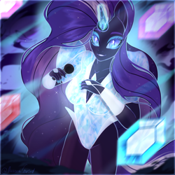 Size: 3000x3000 | Tagged: safe, artist:auroracursed, imported from derpibooru, nightmare rarity, anthro, unicorn, clothes, dress, female, leotard, mare, smiling, solo