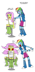 Size: 622x1290 | Tagged: safe, artist:pheeph, imported from derpibooru, fluttershy, rainbow dash, equestria girls, chair, duo, imminent vomiting, spinning