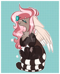 Size: 1280x1575 | Tagged: safe, artist:krypticquartz, imported from derpibooru, oc, butterfly, hybrid, deviantart watermark, female, interspecies offspring, obtrusive watermark, offspring, parent:discord, parent:fluttershy, parents:discoshy, solo, watermark