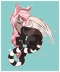 Size: 1280x1530 | Tagged: safe, artist:krypticquartz, imported from derpibooru, oc, hybrid, deviantart watermark, female, interspecies offspring, obtrusive watermark, offspring, parent:discord, parent:fluttershy, parents:discoshy, solo, watermark