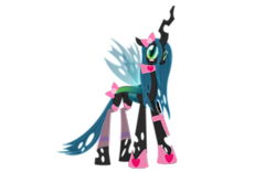 Size: 1920x1200 | Tagged: safe, artist:aonatsu_ki, edit, imported from derpibooru, vector edit, queen chrysalis, changeling, changeling queen, comic:insane filly rarity, blushing, bow, changeling horn, clothes, collar, cringealis, cute, cutealis, female, hair bow, heart, horn, insect wings, knife, looking at you, needs more jpeg, op is on drugs, ribbon, shoes, simple background, socks, solo, spread wings, transparent background, vector, wings