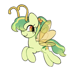 Size: 640x583 | Tagged: safe, artist:risswm, imported from derpibooru, oc, oc only, breezie, antennae, breezie oc, female, flower, flower in hair, simple background, smiling, solo, white background, wings