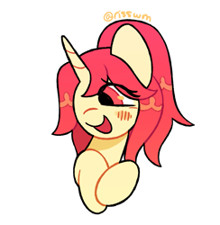 Size: 1199x1228 | Tagged: safe, artist:risswm, imported from derpibooru, oc, oc only, pony, unicorn, blushing, bust, commission, eye clipping through hair, open mouth, open smile, simple background, smiling, solo, white background