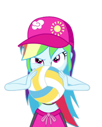 Size: 868x1080 | Tagged: safe, edit, edited screencap, imported from derpibooru, screencap, rainbow dash, equestria girls, equestria girls series, forgotten friendship, background removed, cap, clothes, female, hat, not a vector, simple background, solo, sports, swimming trunks, swimsuit, transparent background, volleyball