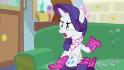 Size: 1920x1080 | Tagged: safe, imported from derpibooru, screencap, rarity, pony, the end in friend, boots, glitter boots, shoes, solo, starlight's office