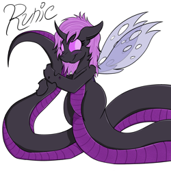 Size: 1920x1920 | Tagged: safe, artist:officiallunardj, imported from derpibooru, oc, oc only, oc:runic, changeling, lamia, original species, cute, lamiafied, purple changeling, simple background, snakeling, solo, species swap, white background, wings