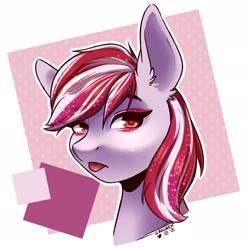 Size: 1911x1911 | Tagged: safe, artist:ak4neh, imported from derpibooru, sugar moonlight, earth pony, pony, abstract background, adorasexy, beautiful, beautisexy, bust, cute, ear fluff, eyebrows, eyebrows visible through hair, eyeshadow, female, g5, glitter, looking at you, makeup, mare, my little pony: a new generation, portrait, sexy, shading, signature, solo, stupid sexy sugar moonlight, three quarter view, tongue out