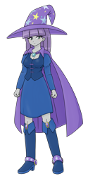 Size: 1112x2218 | Tagged: safe, artist:batipin, imported from derpibooru, part of a set, maud pie, equestria girls, boots, cape, clothes, clothes swap, female, hat, high heel boots, shoes, simple background, solo, transparent background, trixie's cape, trixie's hat
