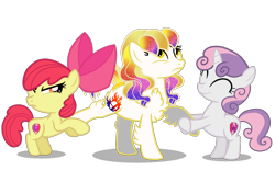 Size: 1700x1200 | Tagged: safe, artist:galeemlightseraphim, imported from derpibooru, apple bloom, sweetie belle, oc, oc:galeem light, earth pony, pegasus, pony, unicorn, angry, base used, chest fluff, female, filly, foal, horn, mare, pegasus oc, simple background, the cmc's cutie marks, transparent background, wings