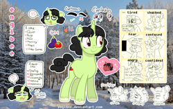 Size: 2056x1294 | Tagged: safe, artist:kaikururu, imported from derpibooru, oc, oc only, pony, unicorn, horn, reference sheet, smiling, unicorn oc