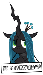 Size: 3000x5209 | Tagged: safe, artist:sollace, imported from derpibooru, queen chrysalis, changeling, changeling queen, frenemies (episode), season 9, spoiler:s09, a better ending for chrysalis, adorable distress, adorkable, alternate ending, alternate scenario, alternate universe, anxiety, apology, awkward, baby talk, breakdown, caption, character development, cute, cutealis, dialogue, dork, dorkalis, faic, female, frenemies, frown, good end, image macro, impact font, insecure, looking at you, majestic as fuck, mare, meta, nervous, precious, reaction image, redemption, reformed, regret, sad, sadorable, shy, sign, silly, simple background, solo, sorry, spread wings, standing, talking, text, transparent background, vector, what if, wings, worried