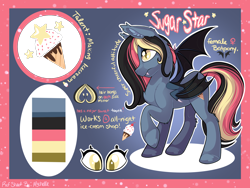 Size: 2224x1668 | Tagged: safe, artist:mychelle, imported from derpibooru, oc, oc:sugar star, bat pony, pony, female, mare, reference sheet, solo