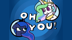 Size: 2560x1440 | Tagged: safe, artist:exoticeon, imported from derpibooru, princess celestia, princess luna, alicorn, pony, duo, female, meme, oh you, ponified meme, tom and jerry