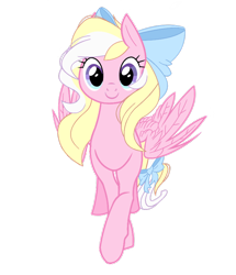 Size: 720x839 | Tagged: safe, artist:nicielunars, imported from derpibooru, oc, oc only, oc:bay breeze, pegasus, pony, bow, cute, female, front view, full body, hair bow, hooves, mare, partially open wings, pegasus oc, simple background, smiling, solo, transparent background, two toned mane, wings