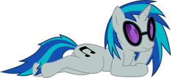 Size: 3609x1662 | Tagged: safe, artist:blackgryph0n, imported from derpibooru, dj pon-3, vinyl scratch, pony, unicorn, female, high res, hooves, horn, lying down, mare, simple background, solo, tail, transparent background, two toned mane, two toned tail, vector