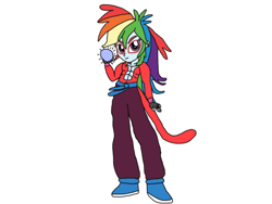 Size: 2048x1536 | Tagged: safe, artist:chanyhuman, imported from derpibooru, rainbow dash, saiyan, equestria girls, clothes, cosplay, costume, dragon ball, dragon ball gt, dragon ball z, eqg promo pose set, fighter, messy hair, muscles, not salmon, simple background, smiling, smirk, solo, super saiyan, super saiyan 4, wat, white background