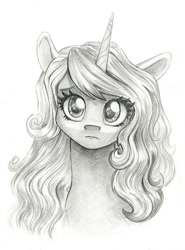 Size: 886x1200 | Tagged: safe, artist:maytee, imported from derpibooru, izzy moonbow, pony, unicorn, bust, g5, grayscale, looking at you, monochrome, my little pony: a new generation, pencil drawing, portrait, solo, traditional art