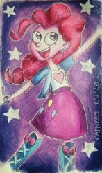 Size: 1280x2171 | Tagged: safe, artist:retroneb, imported from derpibooru, pinkie pie, equestria girls, boots, clothes, shoes, smiling, solo, traditional art