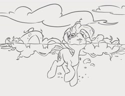 Size: 3300x2550 | Tagged: safe, artist:leadhooves, imported from derpibooru, pinkie pie, earth pony, pony, :o, female, grayscale, high res, lineart, looking up, mare, monochrome, ocean, open mouth, solo, swimming, underwater, water, wet, wet mane