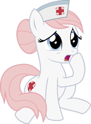 Size: 2100x2856 | Tagged: safe, artist:blackgryph0n, imported from derpibooru, nurse redheart, earth pony, pony, female, full body, high res, hoof over mouth, hooves, mare, open mouth, simple background, sitting, solo, tail, transparent background, vector