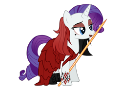 Size: 3636x2685 | Tagged: safe, artist:idkhesoff, derpibooru exclusive, imported from derpibooru, rarity, pony, unicorn, alternate hairstyle, boots, clothes, cosplay, costume, crossover, dc comics, dress, eyeshadow, female, harley quinn, javelin, lipstick, makeup, mare, shoes, simple background, solo, suicide squad, tattoo, the suicide squad, transparent background