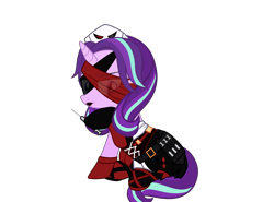 Size: 3636x2685 | Tagged: safe, artist:idkhesoff, derpibooru exclusive, imported from derpibooru, starlight glimmer, pony, unicorn, alternate hairstyle, belt, blindfold, boots, clothes, corset, cosplay, costume, crossover, dc comics, female, gloves, harley quinn, hat, lipstick, makeup, mare, needle, nurse, nurse hat, nurse outfit, play arts kai, raised hoof, shoes, simple background, sitting, skirt, socks, solo, stockings, syringe, thigh highs, transparent background