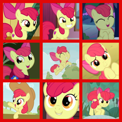 Size: 800x800 | Tagged: safe, artist:twilyisbestpone, edit, edited screencap, imported from derpibooru, screencap, apple bloom, earth pony, pony, going to seed, growing up is hard to do, on your marks, one bad apple, season 1, season 2, season 3, season 6, season 9, stare master, the fault in our cutie marks, the last roundup, spoiler:s09, adorabloom, collage, compilation, cute, female, filly, foal, older, older apple bloom