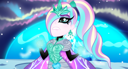 Size: 1024x554 | Tagged: safe, artist:owocrystalcatowo, imported from derpibooru, oc, oc:crystal heart, equestria girls, magic, offspring, parent:princess cadance, parent:shining armor, parents:shiningcadance, solo