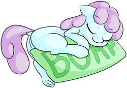 Size: 1086x752 | Tagged: safe, anonymous artist, imported from derpibooru, earth pony, pony, bump, butt, dock, female, filly, foal, frog (hoof), pillow, plot, simple background, sleeping, solo, style emulation, tail, transparent background, underhoof