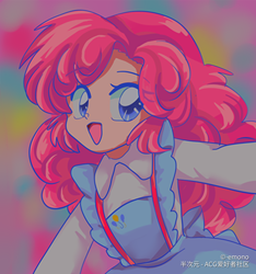 Size: 1500x1600 | Tagged: safe, artist:emono, imported from derpibooru, pinkie pie, human, 80s, anime, clothes, cute, diapinkes, dress, female, humanized, smiling, solo