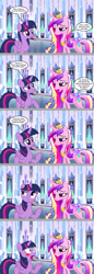 Size: 1138x3301 | Tagged: safe, artist:silverbuller, imported from derpibooru, princess cadance, twilight sparkle, alicorn, pony, blushing, comic, duo, duo female, female, implied good clean married sex, implied princess flurry heart, implied sex, implied shining armor, mare, sisters-in-law, sudden realization, twilight sparkle (alicorn)