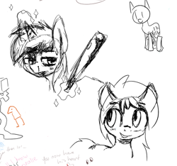 Size: 638x597 | Tagged: safe, artist:zebra, oc, oc only, baseball bat, blood, blushing, drawpile, loss, magic, monochrome, open mouth, smiling, telekinesis