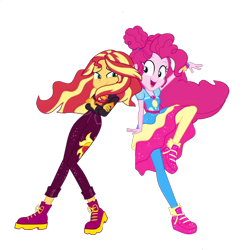 Size: 1562x1567 | Tagged: safe, edit, edited screencap, imported from derpibooru, screencap, pinkie pie, sunset shimmer, equestria girls, equestria girls series, sunset's backstage pass!, spoiler:eqg series (season 2), duo, female, music festival outfit, not a vector, simple background, transparent background