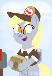 Size: 366x536 | Tagged: safe, artist:realgero, imported from derpibooru, derpy hooves, pegasus, pony, semi-anthro, happy, mailmare, smiling, solo