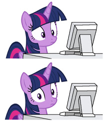 Size: 692x820 | Tagged: safe, edit, imported from derpibooru, screencap, twilight sparkle, alicorn, pony, between dark and dawn, computer, computer reaction faces, confused, female, mare, meme, reaction image, solo, twilight sparkle (alicorn), wide eyes