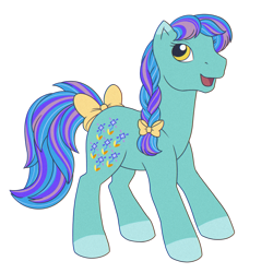 Size: 1280x1280 | Tagged: safe, artist:horse-time-babey, imported from derpibooru, oc, oc only, oc:casterbay, earth pony, pony, female, g1, g4, g4 to g1, generation leap, mare, simple background, smiling, solo, transparent background