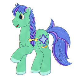 Size: 1280x1280 | Tagged: safe, artist:horse-time-babey, imported from derpibooru, oc, oc only, oc:casterbay, earth pony, pony, my little pony tales, female, g1, g4, g4 to g1, generation leap, mare, simple background, smiling, solo, transparent background