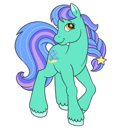 Size: 1280x1280 | Tagged: safe, artist:horse-time-babey, imported from derpibooru, oc, oc only, oc:casterbay, earth pony, pony, female, g2, g4, g4 to g2, generation leap, mare, simple background, smiling, solo, transparent background